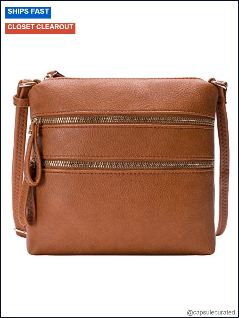 Faux Leather Multi Zipper Pocket Crossbody Bag with Adjustable Strap